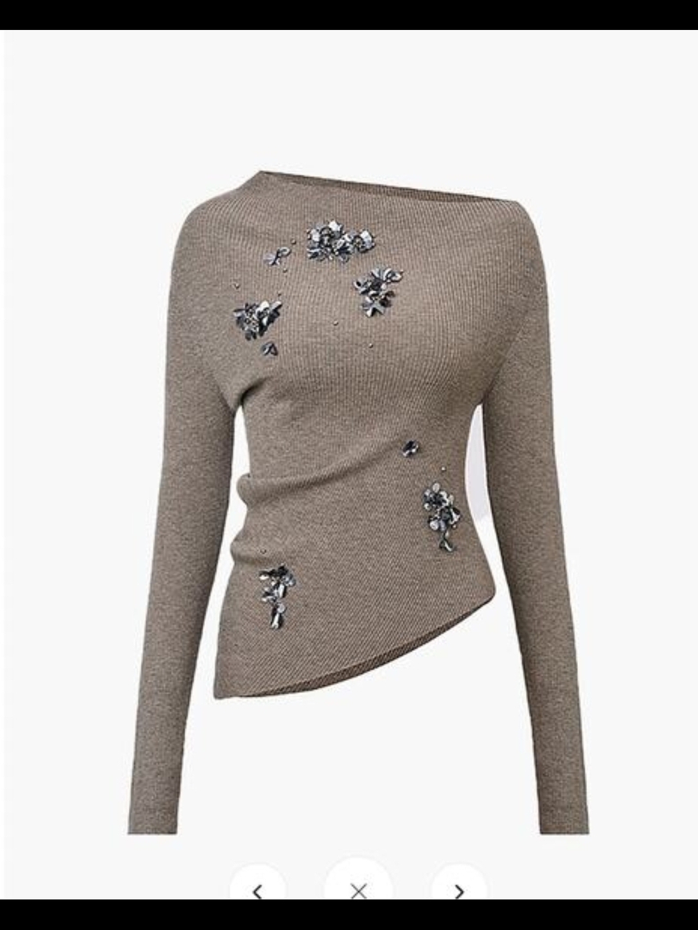 Commense Taupe Embellished Asymmetrical Knit Top